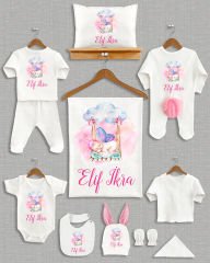 Salıncakta Uyuyan Sevimli Bebek Tasarımı Ponponlu Tavşan Kulaklı 11'li Organik Hastane Çıkışı