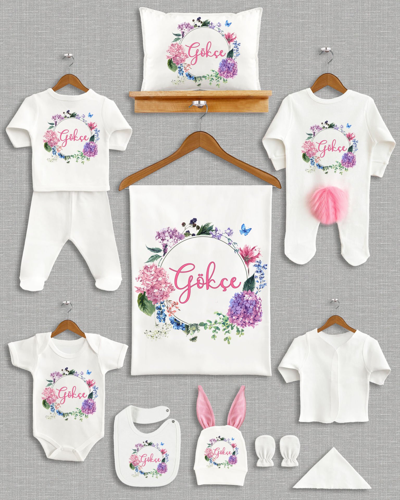 Sümbül Çelenk Tasarımı Ponponlu Tavşan Kulaklı 11'li Organik Hastane Çıkışı