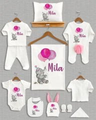 Balon Tutan Fil Tasarımı Ponponlu Tavşan Kulaklı 11'li Organik Hastane Çıkışı