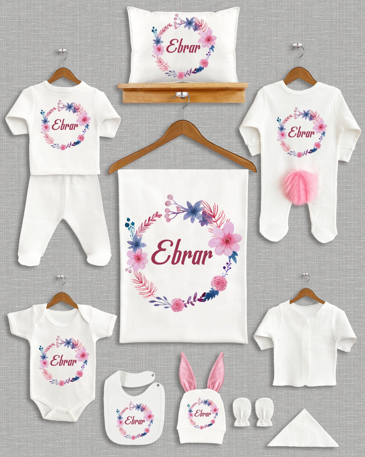 Çiçek Çelenk Tasarımı Ponponlu Tavşan Kulaklı 11'li Organik Hastane Çıkışı