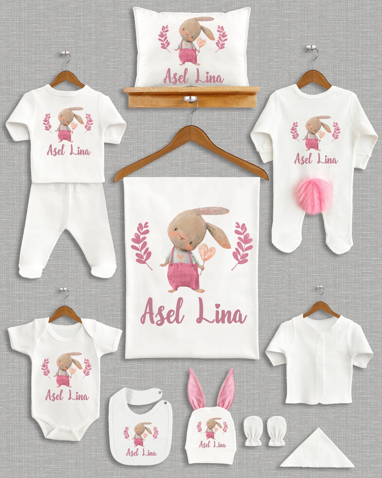 Sevimli Tavşan Tasarımı Ponponlu Tavşan Kulaklı 11'li Organik Hastane Çıkışı