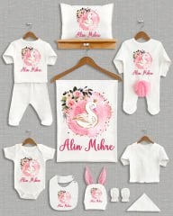 Çiçekli Kuğu Tasarımı Ponponlu Tavşan Kulaklı 11'li Organik Hastane Çıkışı