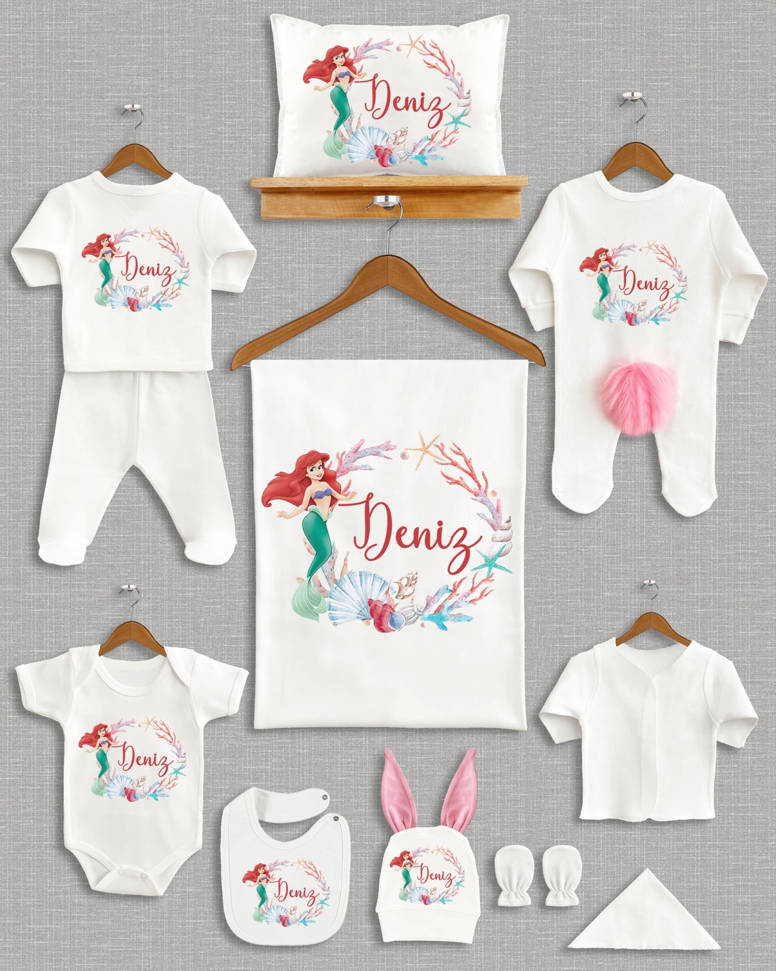 Deniz Kızı Tasarımı Ponponlu Tavşan Kulaklı 11'li Organik Hastane Çıkışı