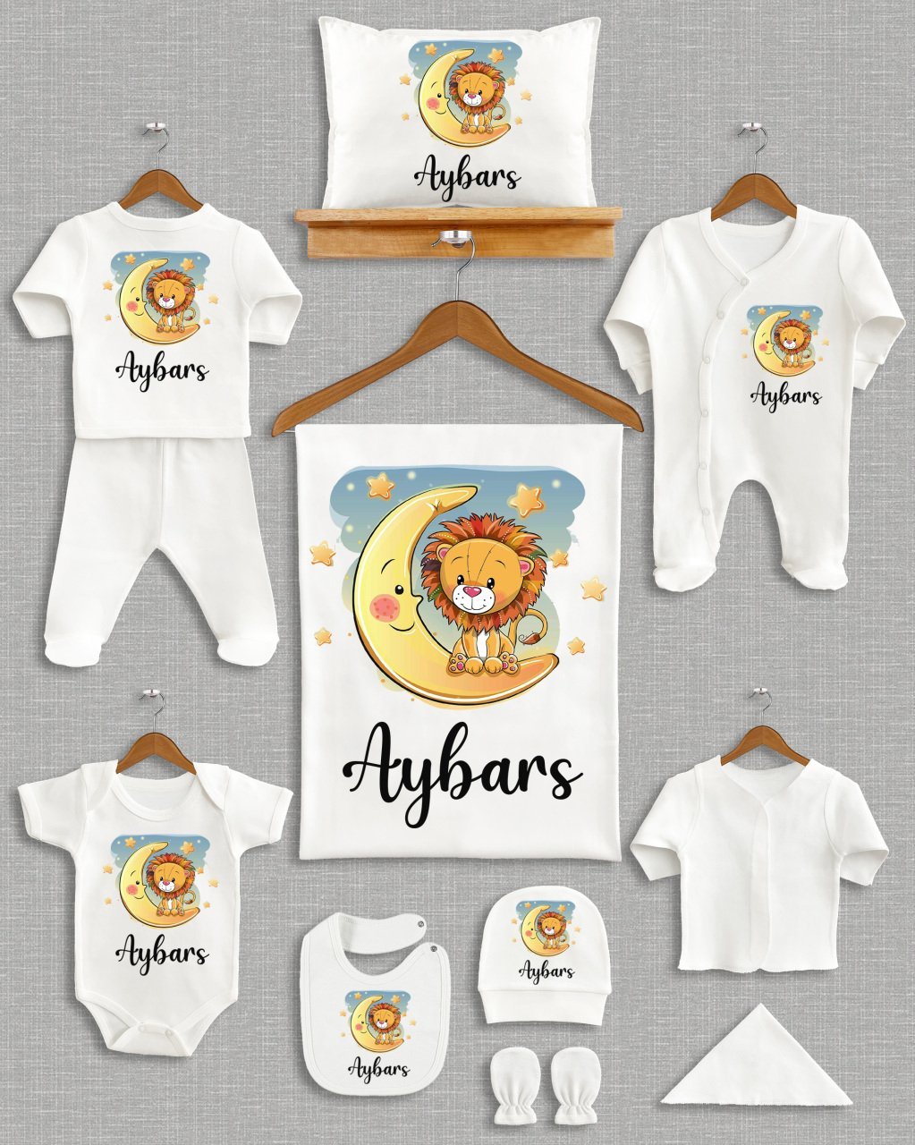 Ay Üzerinde Sevimli Aslan Tasarımı 11'li Organik Hastane Çıkışı