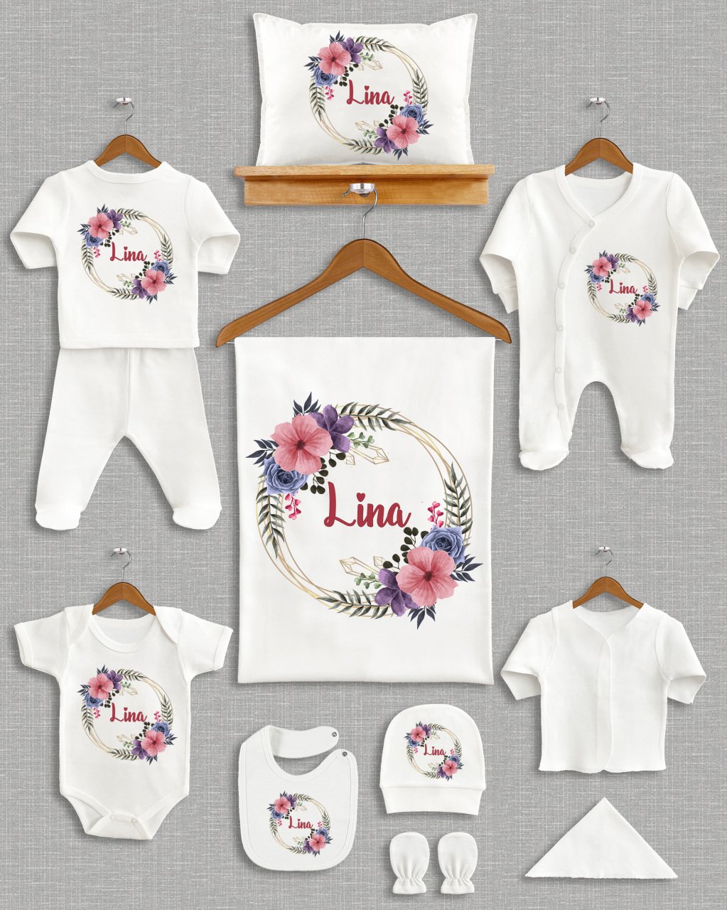 Yapraklı Çiçek Çelenk Tasarımı 11'li Organik Hastane Çıkışı