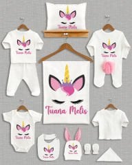 Unicorn Tasarımı Ponponlu Tavşan Kulaklı 11'li Organik Hastane Çıkışı