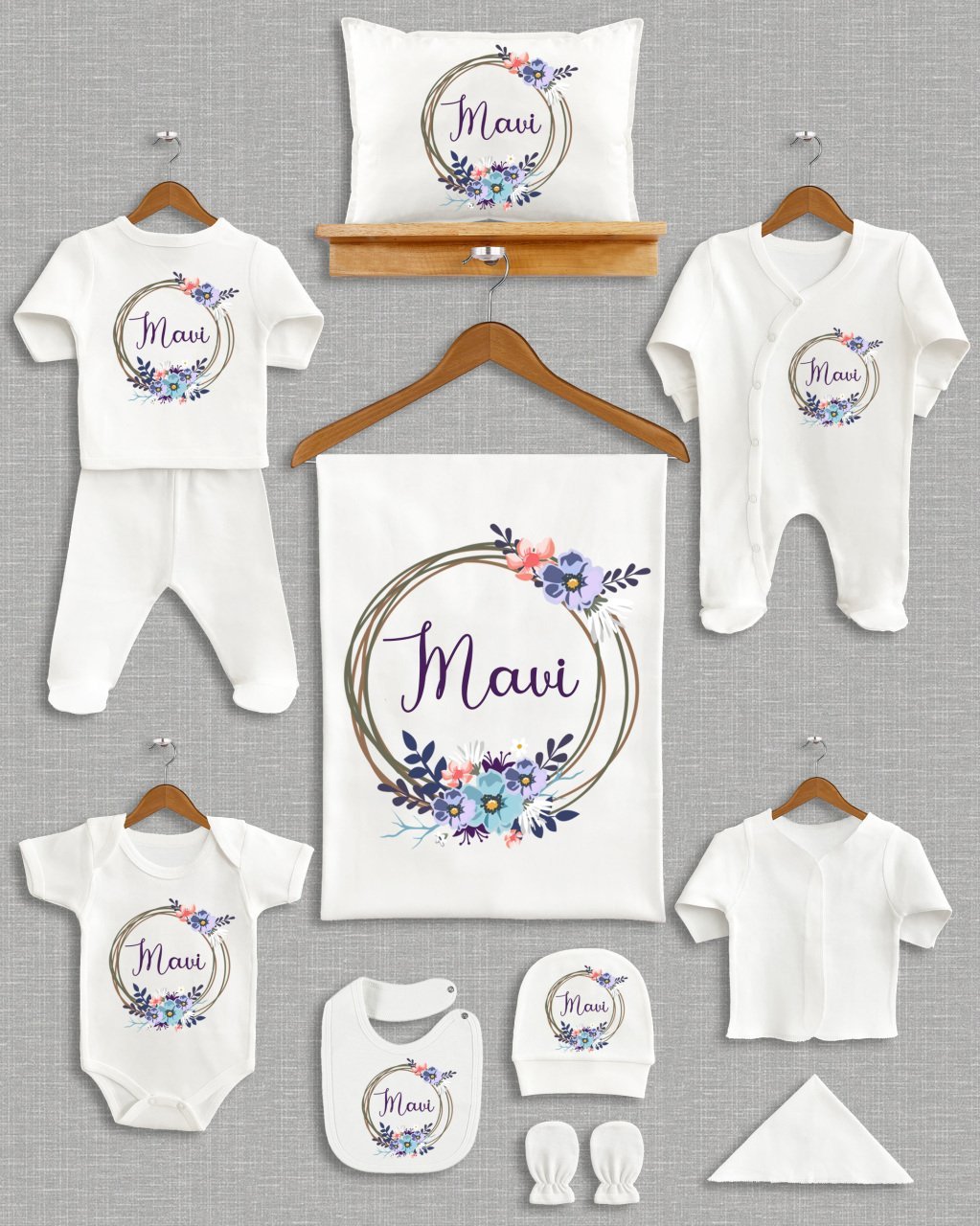 Blue Flowers 11'li Organik Hastane Çıkışı