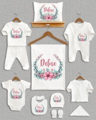 Pembe Çiçekli Yapraklı Tasarım 11'li Organik Hastane Çıkışı