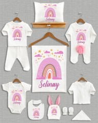 Gökkuşağı Tasarımı Ponponlu Tavşan Kulaklı 11'li Organik Hastane Çıkışı