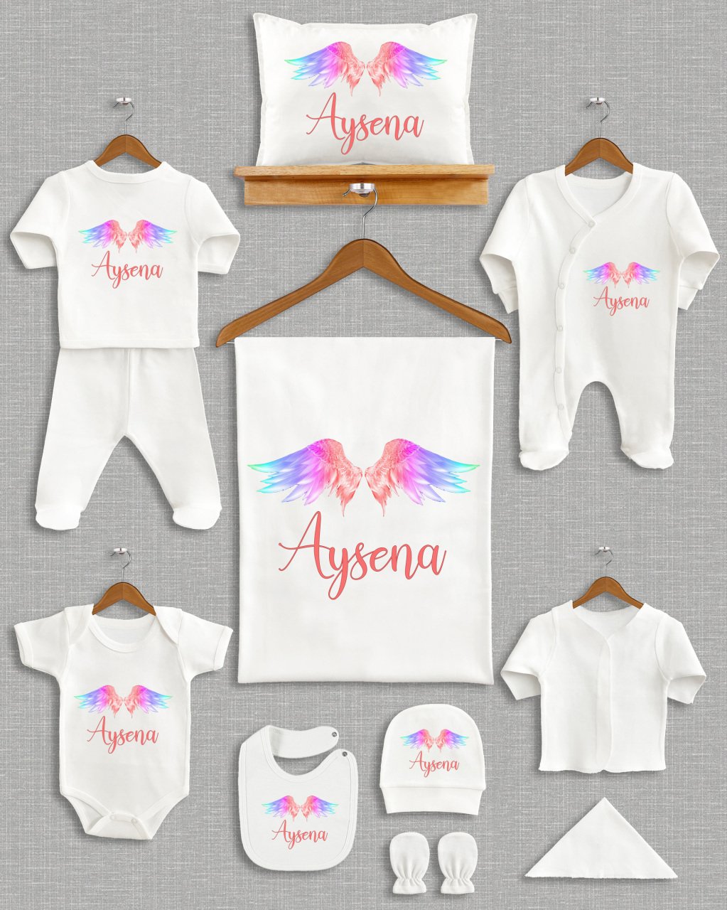 Renkli Melek Kanadı Tasarımı 11'li Organik Hastane Çıkışı