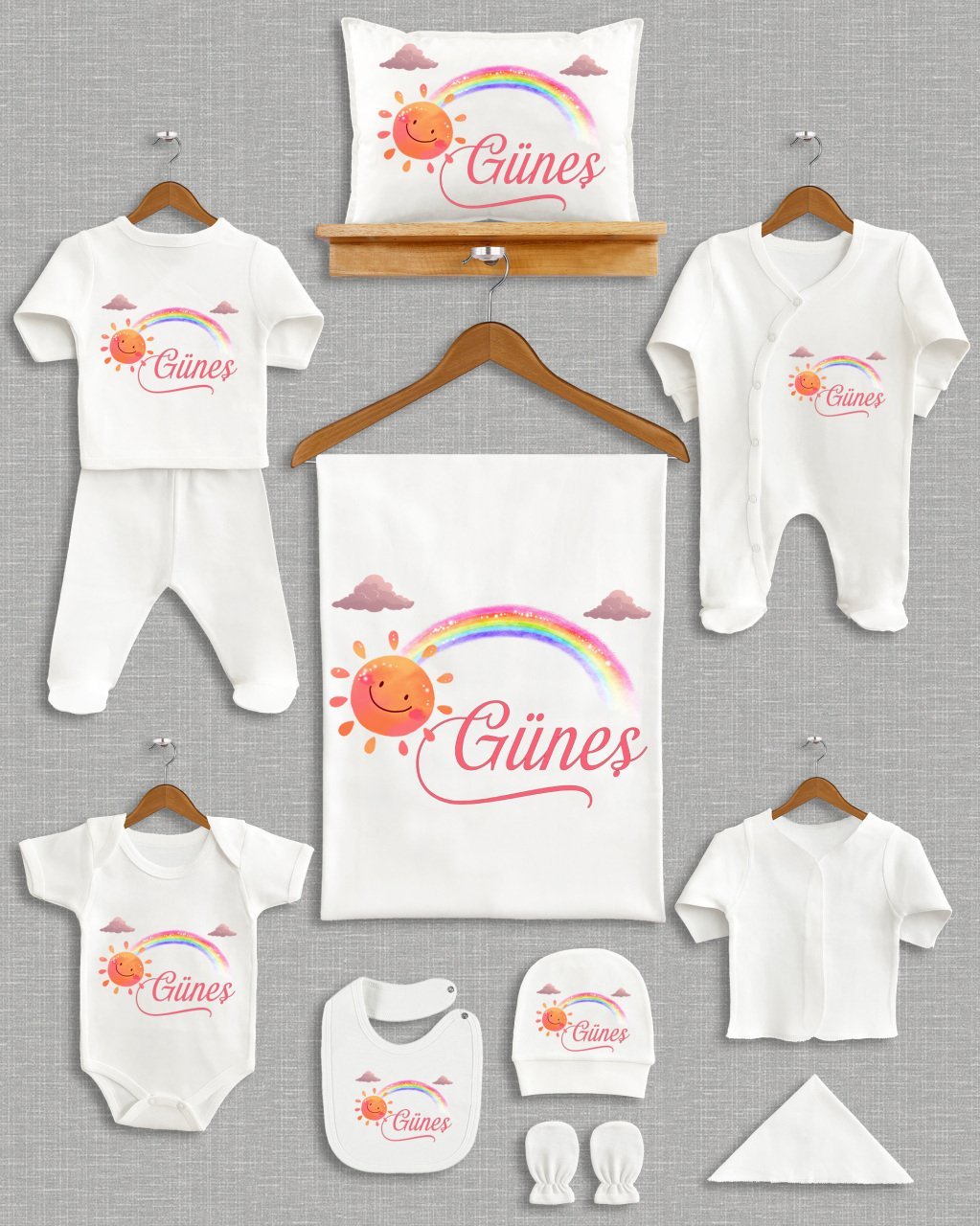 Gökkuşağı ve Güneş Tasarımlı 11'li Organik Hastane Çıkışı