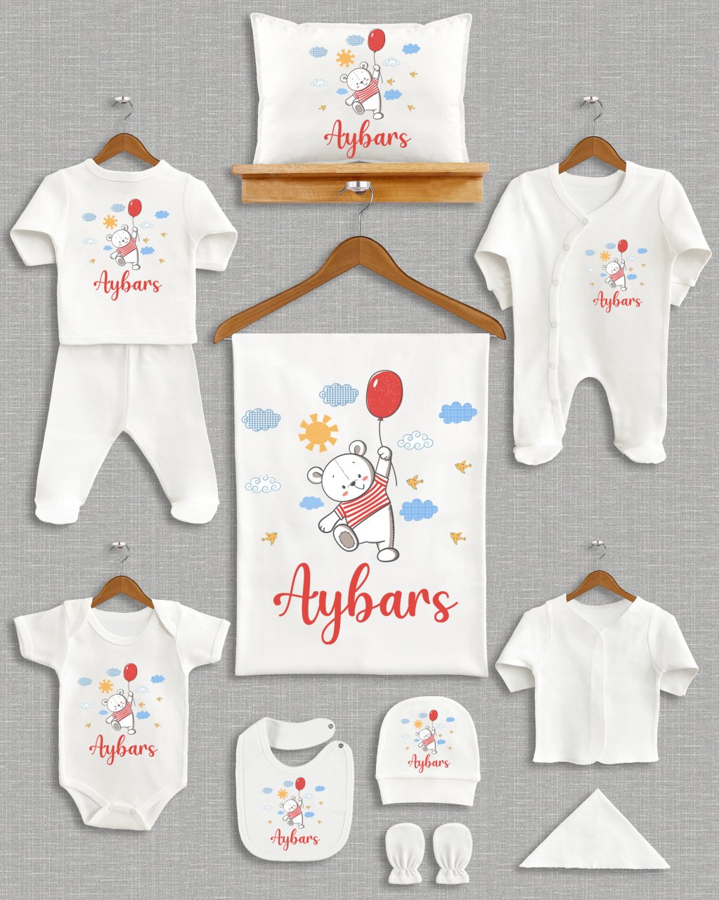 Balon Tutan Ayıcık Tasarımı 11'li Organik Hastane Çıkışı