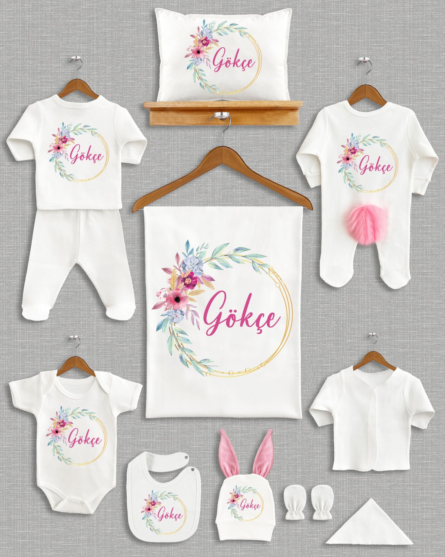 Çiçek Çelenk Tasarımı Ponponlu Tavşan Kulaklı 11'li Organik Hastane Çıkışı