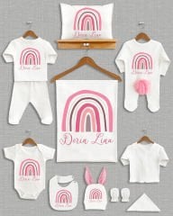 Gökkuşağı Tasarımı Ponponlu Tavşan Kulaklı 11'li Organik Hastane Çıkışı