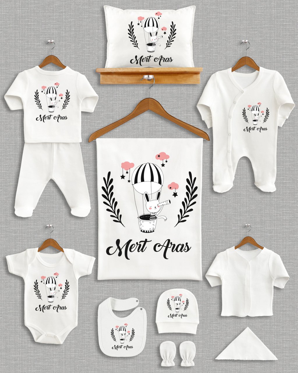 Siyah Yapraklı Uçan Balonlu Tasarım 11'li Organik Hastane Çıkışı