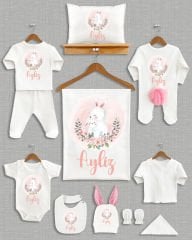 Sevimli Tavşan Tasarımı Ponponlu Tavşan Kulaklı 11'li Organik Hastane Çıkışı