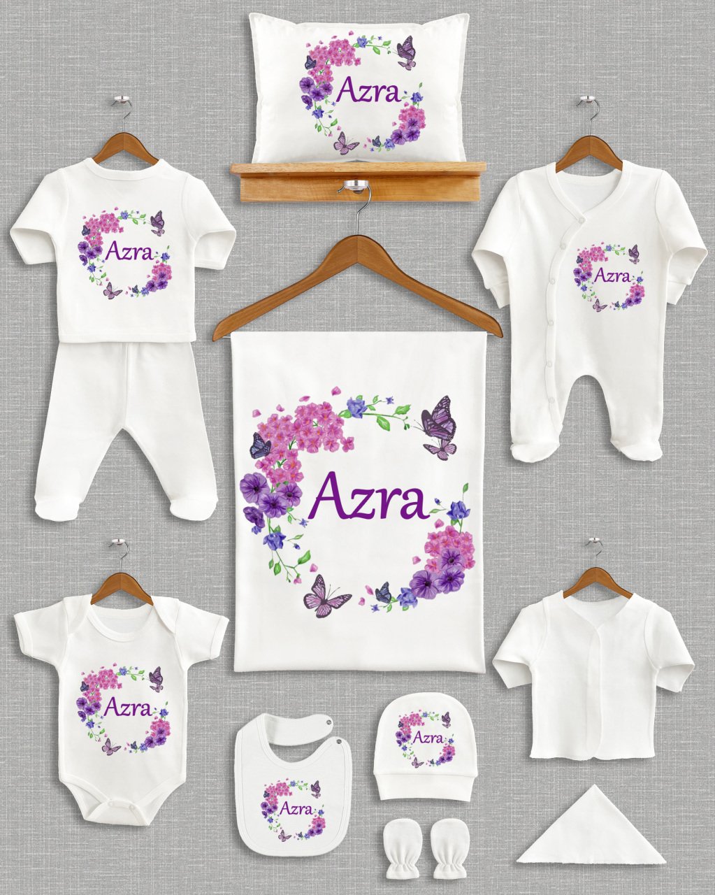 Pembe Mor Çiçek Çelenk Tasarımı 11'li Organik Hastane Çıkışı