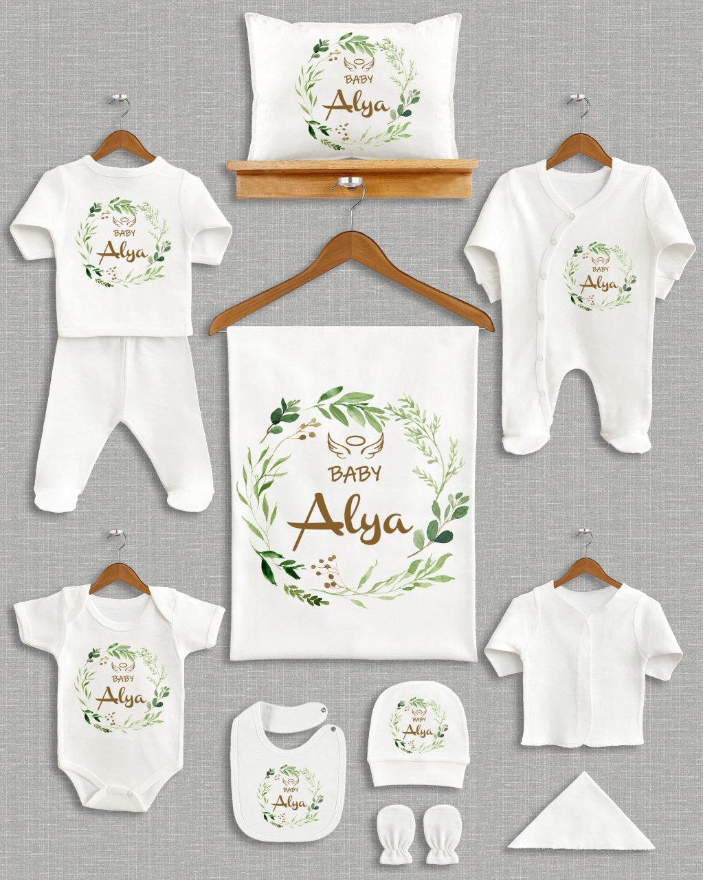 Yeşil Yaprak Çelenk Tasarımı 11'li Organik Hastane Çıkışı