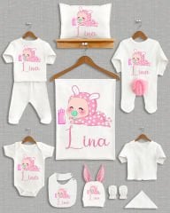 Sevimli Bebek Tasarımı Ponponlu Tavşan Kulaklı 11'li Organik Hastane Çıkışı