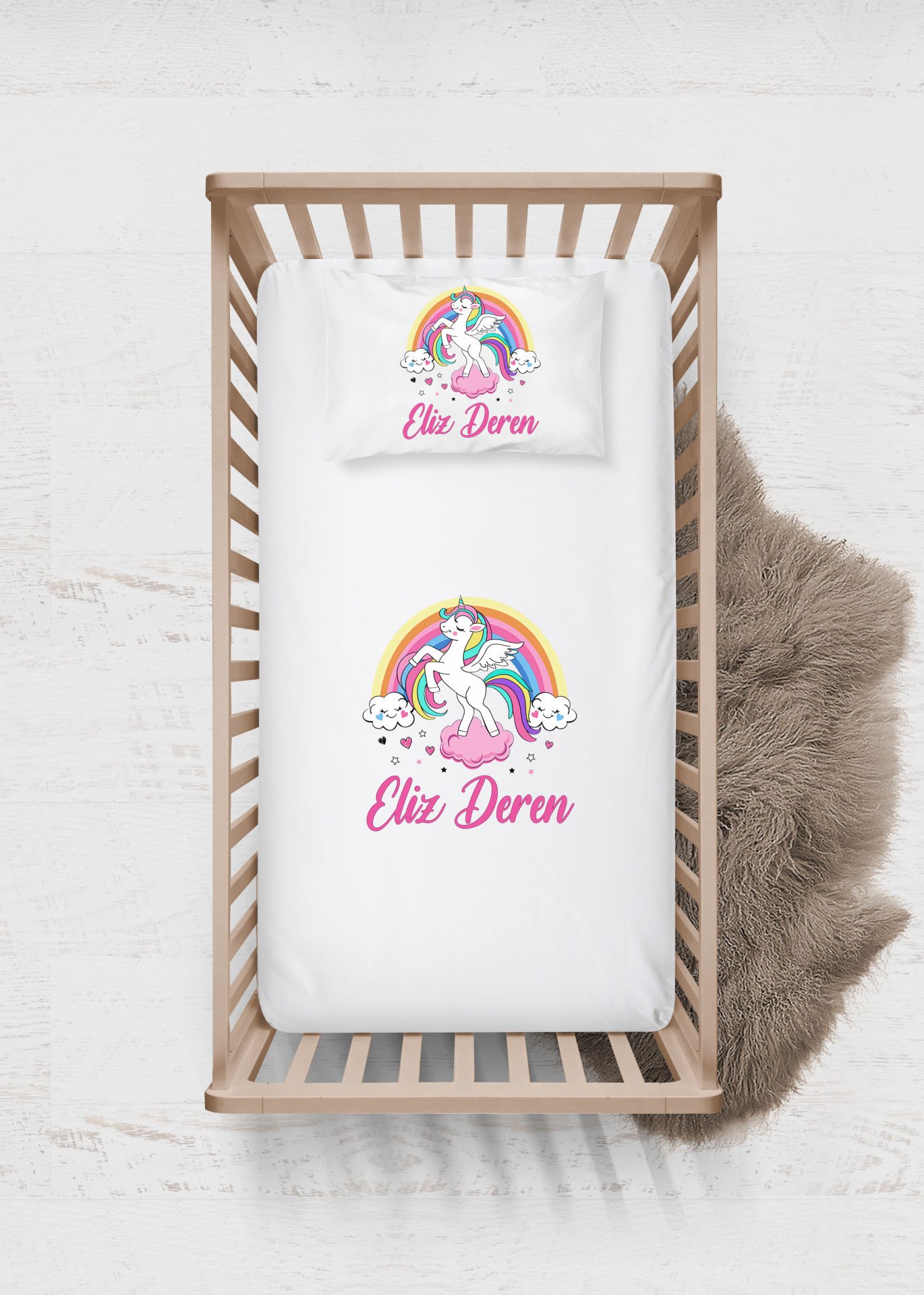 Gökkuşağında Unicorn Tasarımı Çarşaf Seti