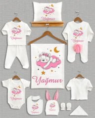 Bulut Üstünde Sevimli Ayıcık Tasarımı Ponponlu Tavşan Kulaklı 11'li Organik Hastane Çıkışı