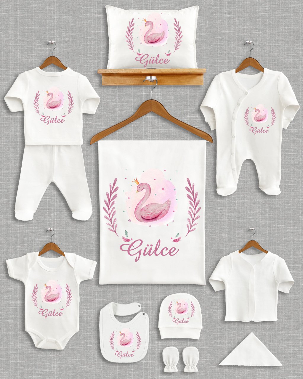 Soft Pembe Kuğu Tasarımı 11'li Organik Hastane Çıkışı