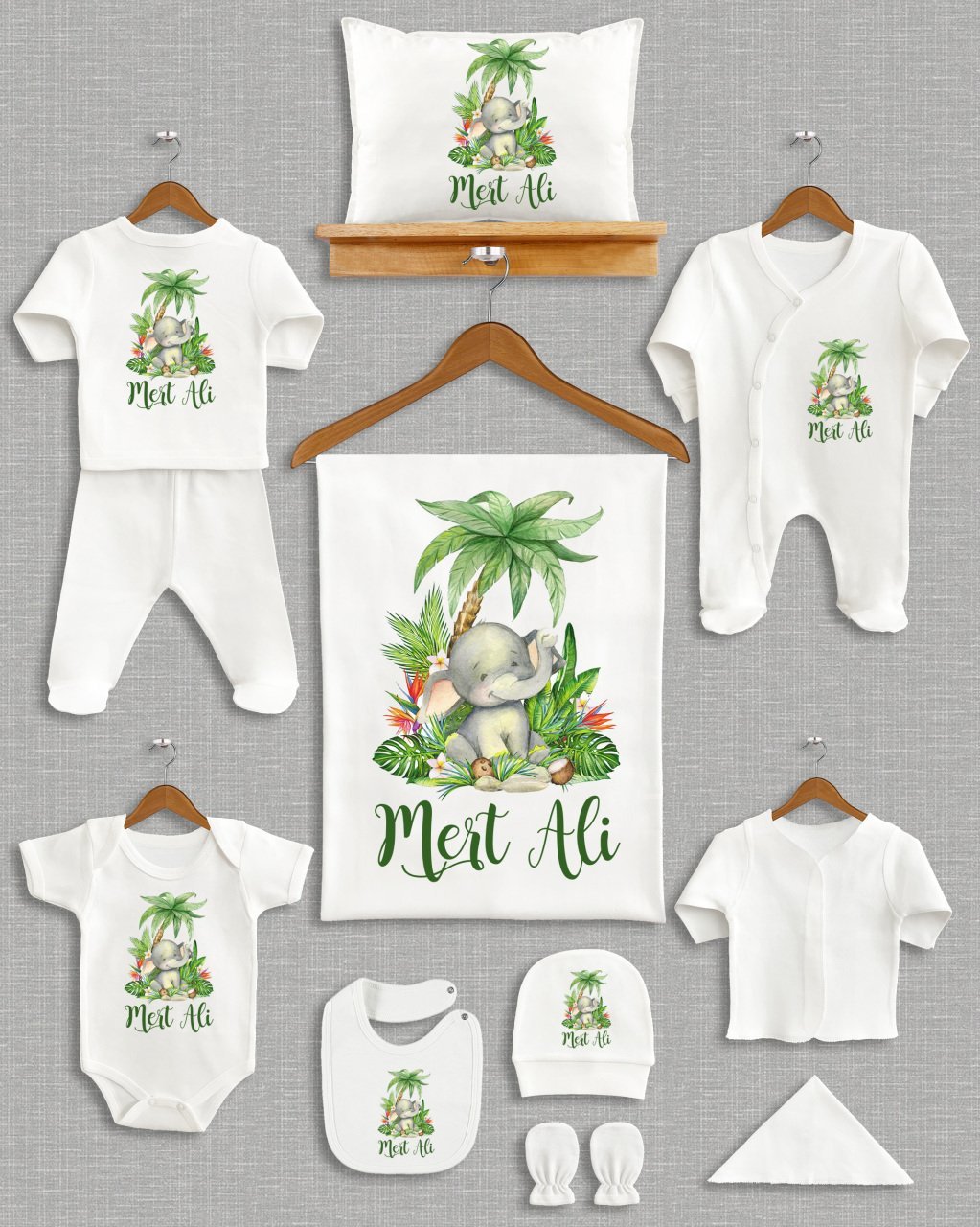 Yeşil Temalı Fil Tasarımı 11'li Organik Hastane Çıkışı