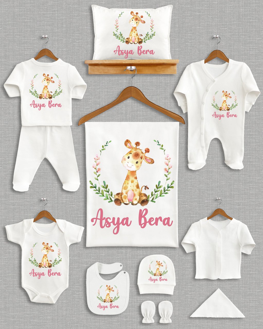 Sevimli Zürafa Tasarımı 11'li Organik Hastane Çıkışı