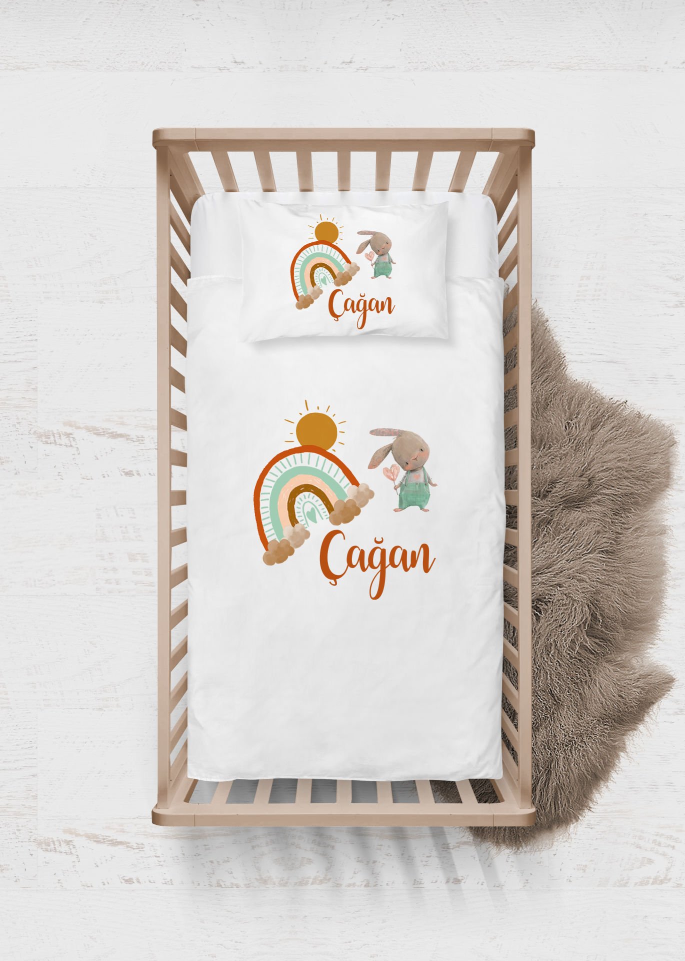 Tavşanlı Gökkuşağı Tasarımı Nevresim Takımı