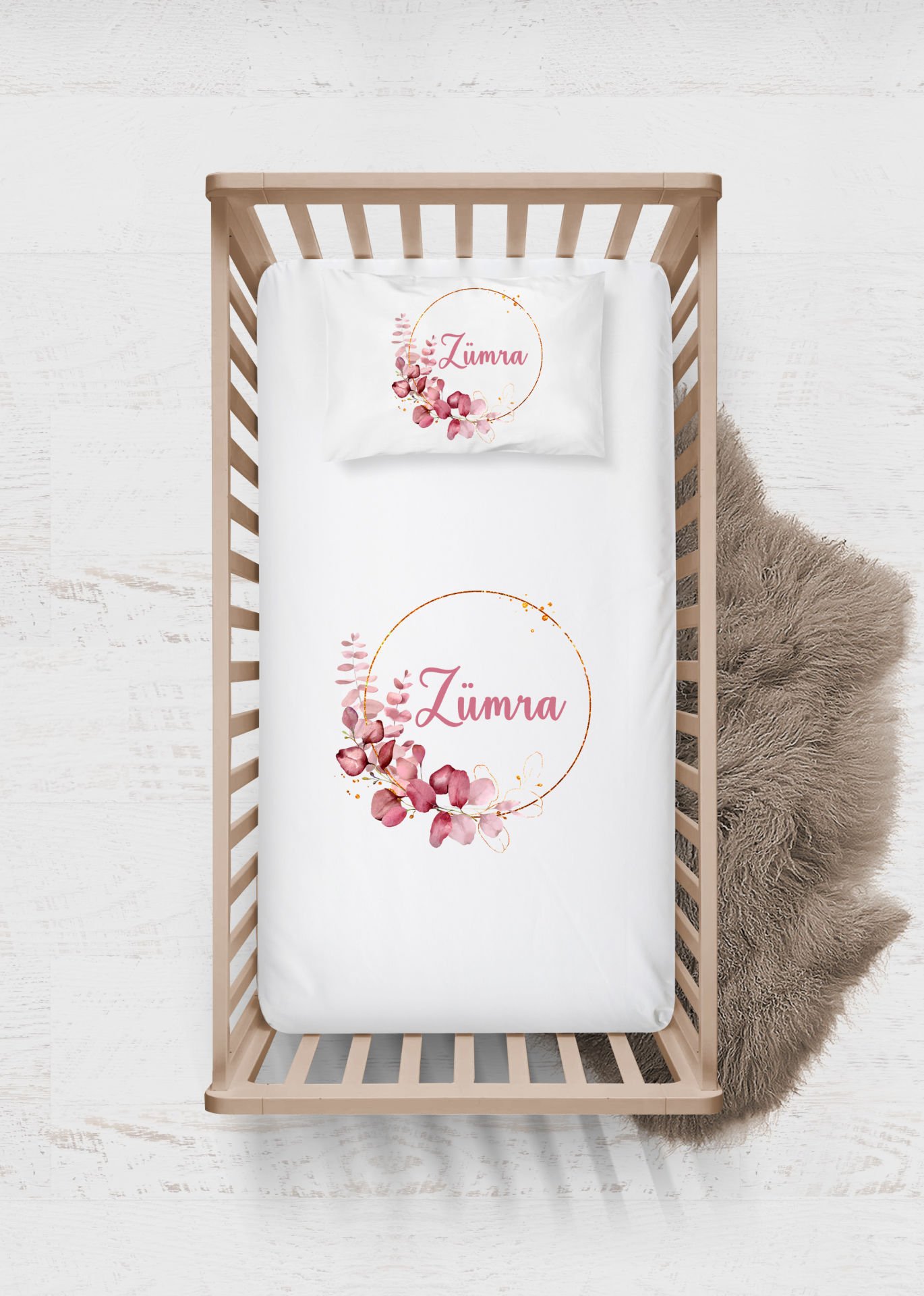 Soft Yapraklı Çelenk Tasarımı Çarşaf Seti