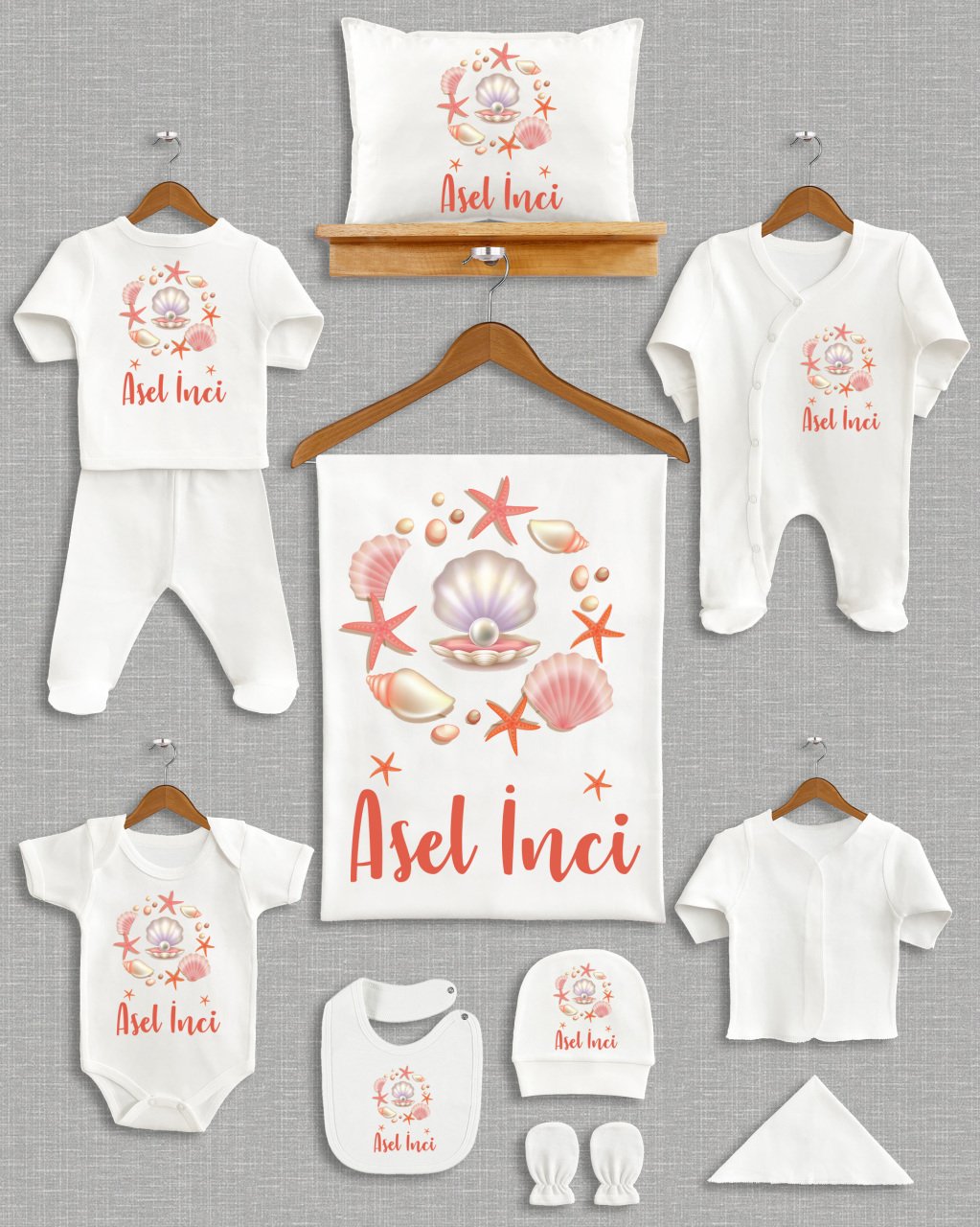 Deniz Kabuğu ve İnci Temalı 11'li Organik Hastane Çıkışı