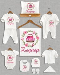 Çiçekli Pembe Vosvos Tasarımı 11'li Organik Hastane Çıkışı