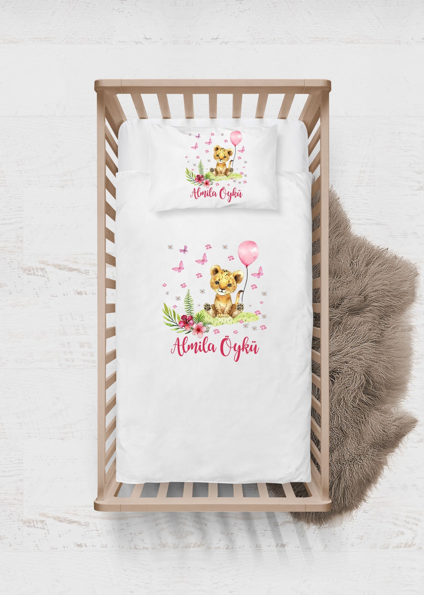 Balonlu Sevimli Aslancık Tasarımı Nevresim Takımı