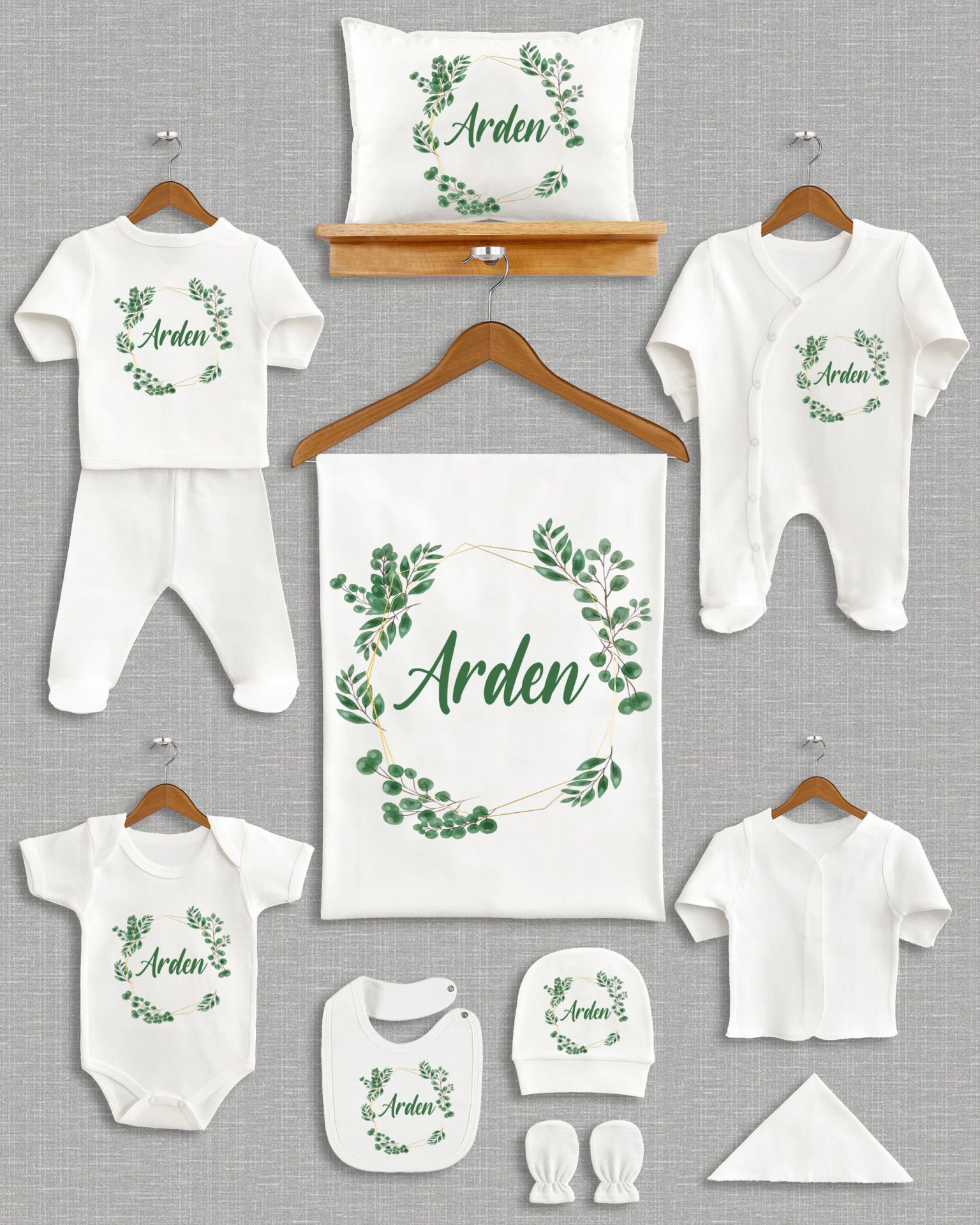 Yeşil Yapraklı Tasarım 11'li Organik İsme Özel Hastane Çıkışı