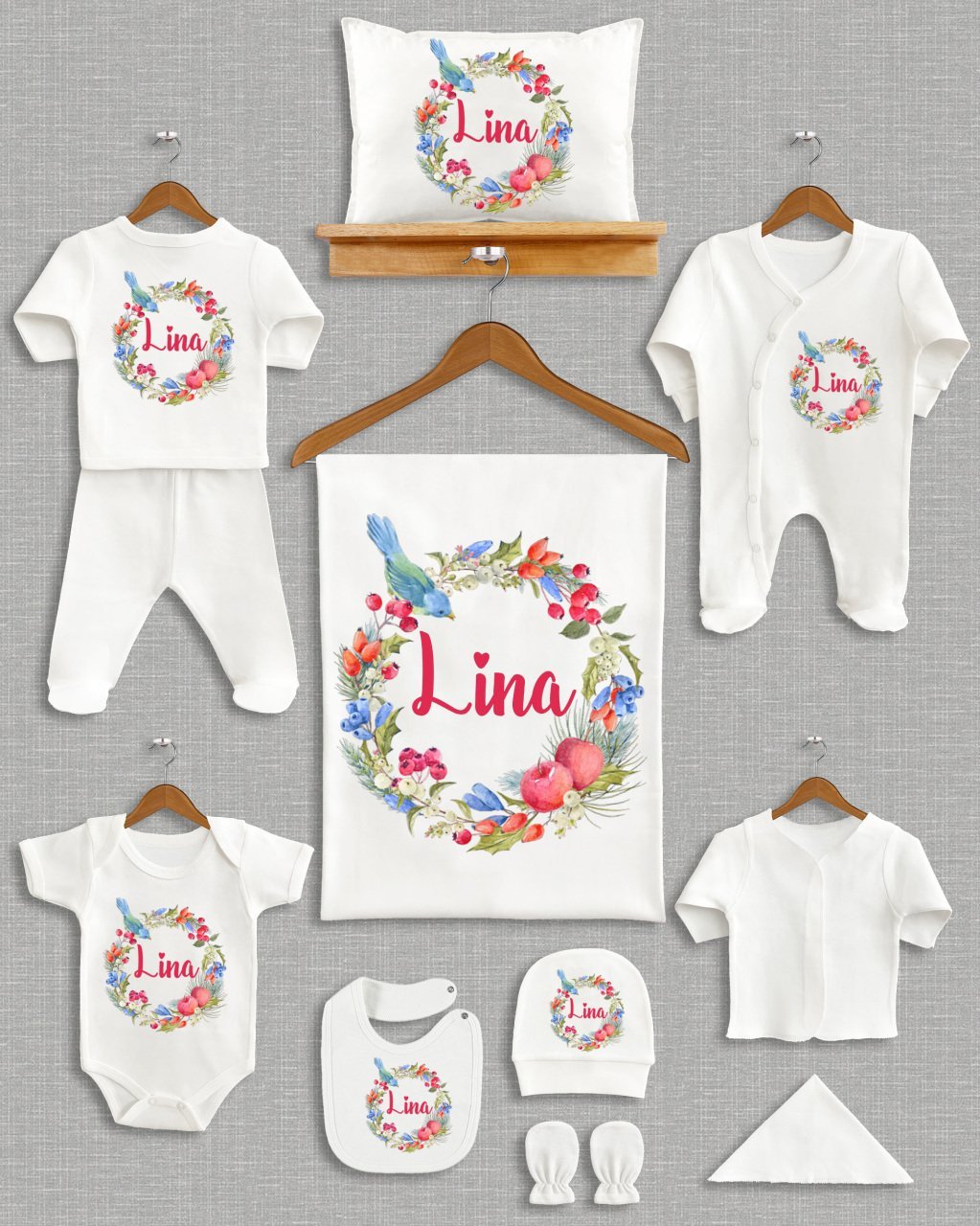 Çiçekli Kuş Tasarımı 11'li Organik Hastane Çıkışı