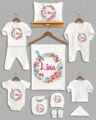 Çiçekli Kuş Tasarımı 11'li Organik Hastane Çıkışı