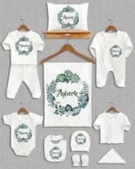 Yeşil Yapraklı Çelenk Tasarım 11'li Organik İsme Özel Hastane Çıkışı