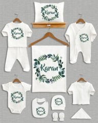 Yeşil Yapraklı Çelenk Tasarım 11'li Organik İsme Özel Hastane Çıkışı