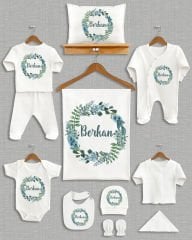 Yeşil Yapraklı Çelenk Tasarım 11'li Organik İsme Özel Hastane Çıkışı