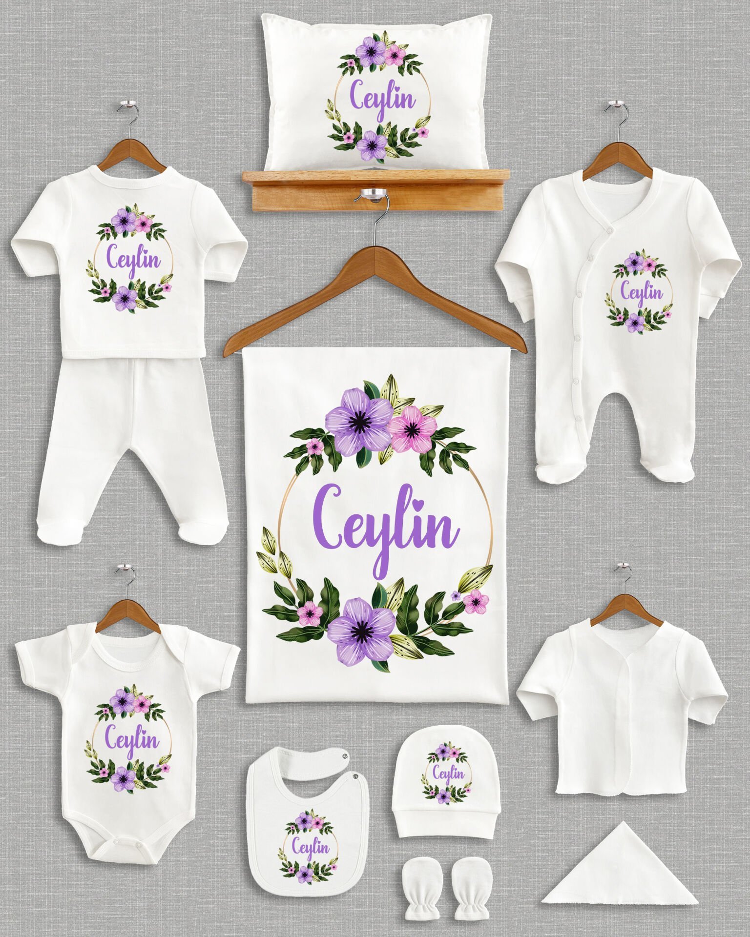 Yapraklı Çiçekli Tasarım 11'li Organik  Hastane Çıkışı