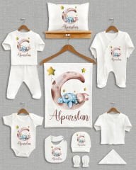 Ay Üzerinde Uyuyan Sevimli Tavşan Tasarımı 11'li Organik İsme Özel Hastane Çıkışı