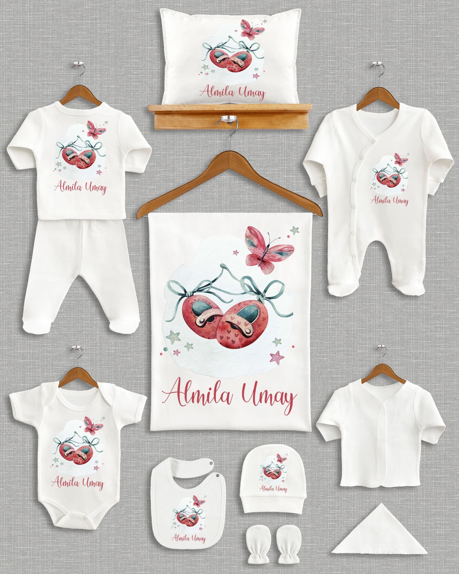 Kelebekli Bale Ayakkabısı Tasarımı 11'li Organik İsme Özel Hastane Çıkışı