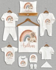 Sevimli Ayıcıklı Gökkuşağı Tasarımı 11'li Organik İsme Özel Hastane Çıkışı