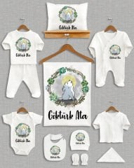 Yeşil Çiçekli Kurt Tasarımı 11'li Organik Hastane Çıkışı