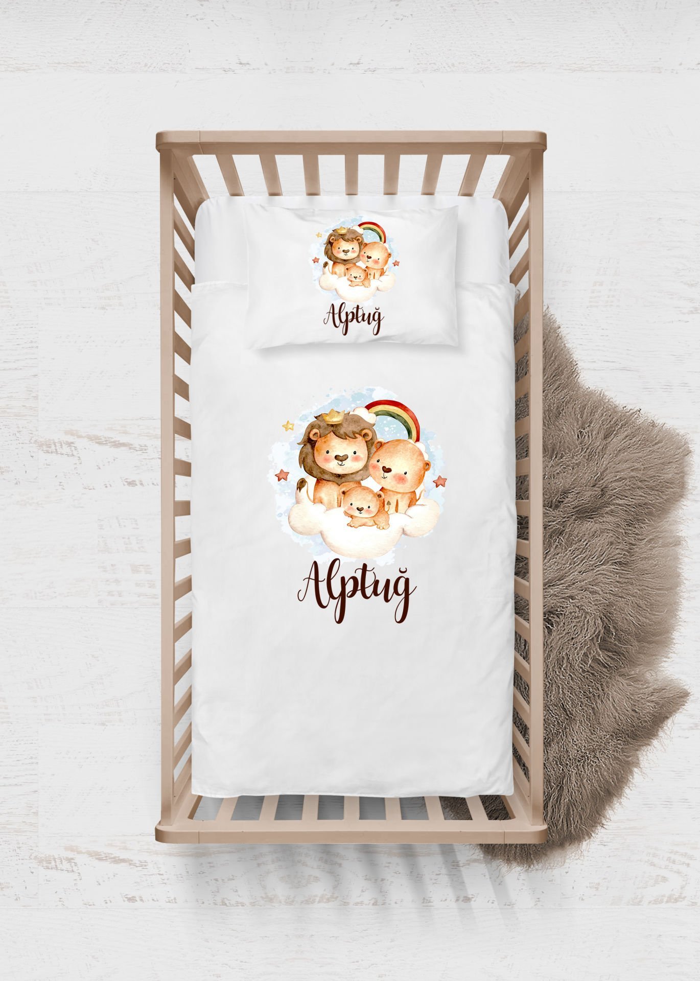 Sevimli Aslan Ailesi Tasarımı Nevresim Takımı