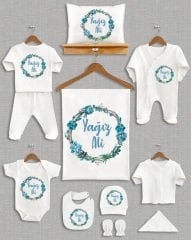 Yeşil Mavi Çiçekli Tasarım 11'li Organik Hastane Çıkışı