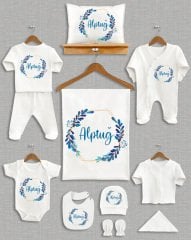 Mavi Yapraklı Çelenk Tasarım 11'li Organik Hastane Çıkışı