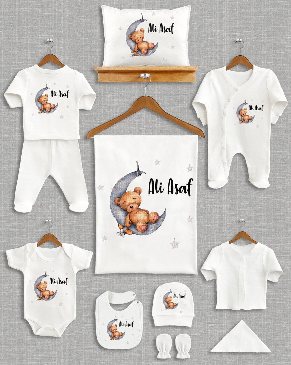 Sevimli Uyuyan Ayıcık Tasarımı 11'li Organik Hastane Çıkışı