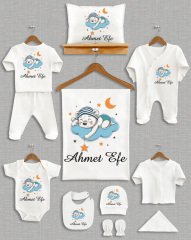 Mavi Bulutlu Sevimli Uyuyan Ayıcık Tasarımı 11'li Organik Hastane Çıkışı