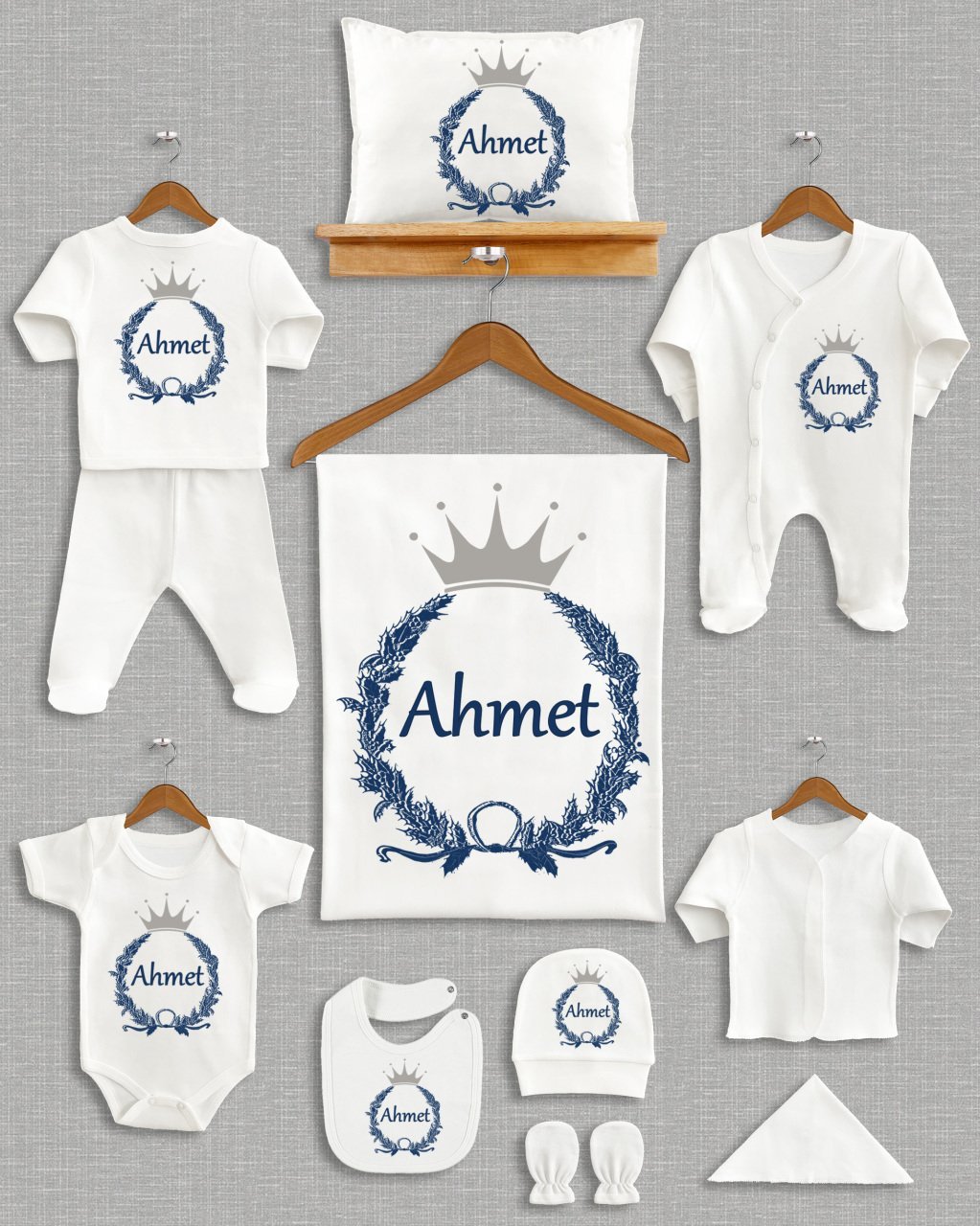 Lacivert Çelenkli Gri Taçlı Tasarım 11'li Organik Hastane Çıkışı